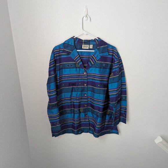 Vintage Chico's Design Women's 100% Silk Striped Embroidered Jacket, 2 (Large) - Picture 2 of 5